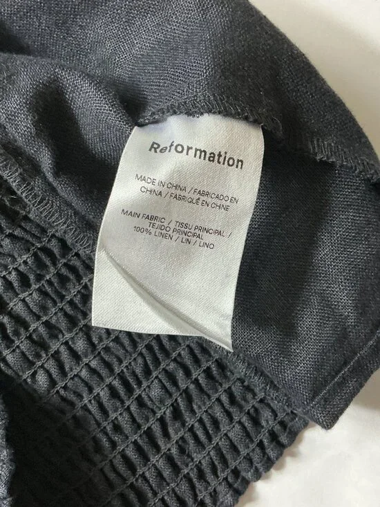 Reformation Arancini Black Linen Puff Sleeve Smocked Back Top 4 - Picture 6 of 7